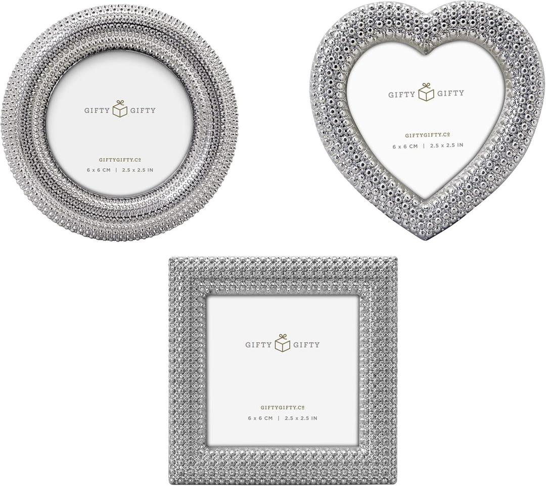 Classic Small Picture frame Set of 3 Cute Mini Photo Frame Set 2.5x2.5 inch for Tabletop Display Desk Picture Frame Perfect for Christams Home Decor Wedding Graduation Milestone Photos -