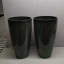 Worth Garden 23.5" H. Large Plastic Planters - Set of 2 Gradient Green Glossy Smooth Finish - Tall Plant Pots for Indoor & Outdoor Use - Decorative Lightweight Flower Pots for Front Porch, Patio, Deck