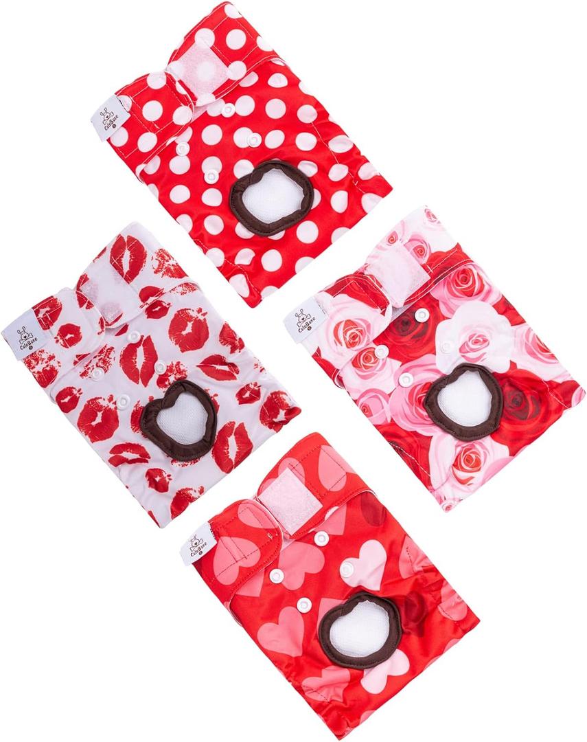 CuteBone Washable Female Dog Diapers 4 Pack Reusable Doggie Heat Diapers for Period FMG02XS