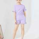 Girls Clothing 2 Piece Summer Set Short Sleeve Tops Shirts Baggy Shorts with Pockets Fashion Outfits for Kids (9-10 Years, Z-purple)