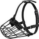 Pitbull Dog Muzzle Metal Mask Amstaff Secure Wire Basket Adjustable Durable Leather Straps for Large Dogs (Large, Black)