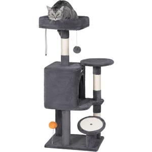 FourFurPets Small Cat Tree, Multi-Level Cat Tree for Indoor Cats, Cat Tower with Scratching Post, Cat Condo for Kittens, Dark Gray (39.4 IN)