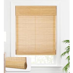 LazBlinds Cordless Bamboo Roll Up Shades for Windows, Light Filtering Wood Window Blinds, Indoor Home Roller Shades - Size: 33" W x 72" H, Carbonized