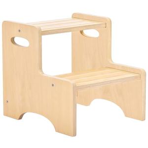 Wooden Toddler Step Stool for Kids, Two Step Stool with Non-Slip Pads & Handles, Potty Training Stool for Bathroom Sink, Toilet, Kitchen, Bedroom (Natural)