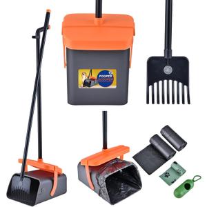 Dog Pooper Scooper Swivel Bin & Rake Kit with 55 Waste Bags, 46" Long Handle Adjustable Portable Non-Breakable Poop Scooper Easy to Clean Pet Waste