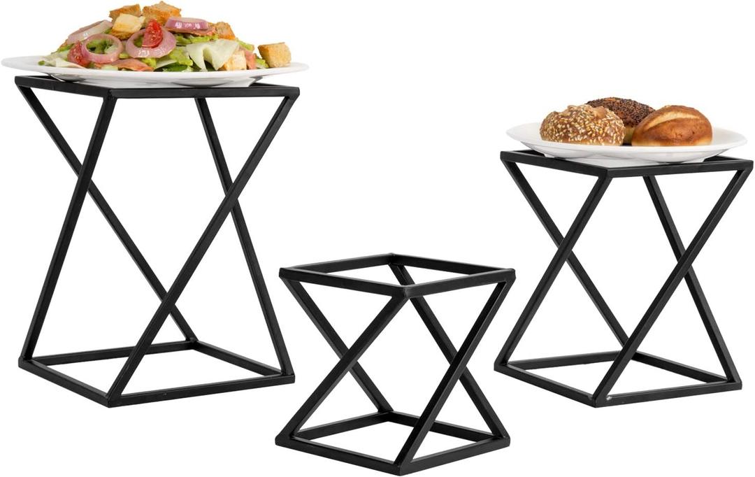 MyGift Pizza Racks, Set of 3 Food Risers for Buffet Table, Twisting Geometric Matte Black Metal Stackable Pizza Risers for Party, Family, Wedding