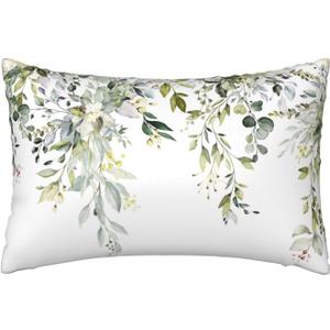 1 Pack Satin Pillowcase for Hair and Skin Watercolor Green Floral Leaves Imitation Silk Pillowcase with Hidden Zipper Soft Smooth Cooling Pillow Cover Queen Size for Bedroom Sofa 20x30