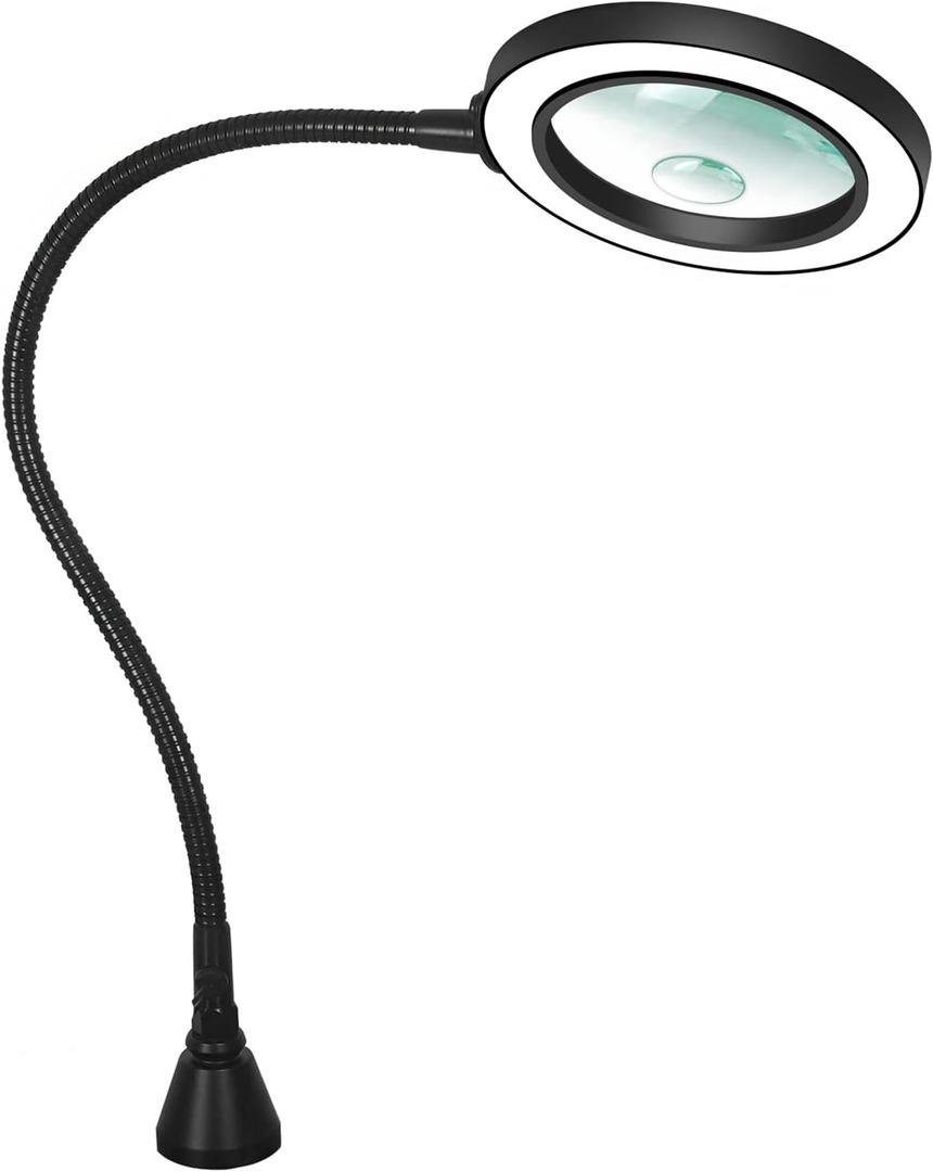 NEWACALOX Magnetic Magnifying Lamp, 3 Color Modes, 10X&5X Magnifying Glass, Flexible Gooseneck, Soldering Helping Hands Base Station (Gray)