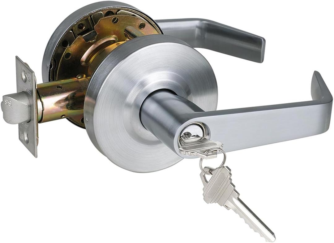 Heavy Duty Commercial Storeroom Door Lever, Grade 2 ADA Door Handle, Satin Chrome Finished, UL 3 Hour Fire Rated Ergonomic Lever for Store Room Door, 70mm Latch