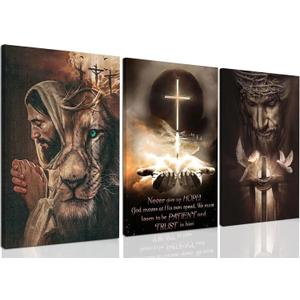 Fantasy Artists 3Pcs Jesus Wall Art, Christian Wall Decor for Biblical Room, Unframed Canvas Painting Prints, Religious Art Posters for Church Living Room Bathroom, 16" X 24"