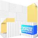 20 Pack Sound Proof Foam Panels for Walls, Acoustic Panels with Self-Adhesive 12" X 12" X 0.4" Slatted Soundproof Wall Panel, High Density Sound Absorbing Panel for Gaming Recoding Studio Decor-White