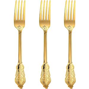 N9R 100PCS Gold Plastic Forks, 7.48inch Disposable Gold Plastic Silverware, Heavy Duty Plastic Forks for Parties, Weddings and Events