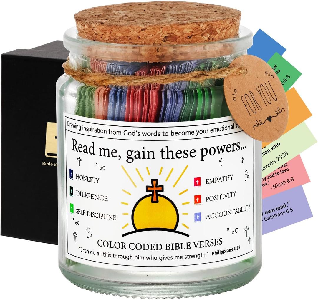 Inspirational Bible Verse Jar for Kids Teen Men Women,First Communion Gifts for Girls Boys,Cultivating Virtues from Bible Verses,Biblical Christian Gifts for Women Men Mom Sister Daughter Son Friend
