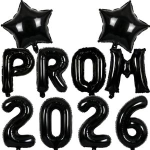 2 x Black Prom Balloons 2026, 16 Inch Prom 2026 Balloons for Proms Decorations 2026 Preschool College Graduation Party Decorations Supplies