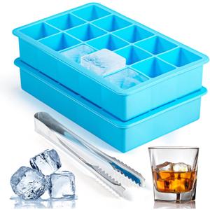 2 Pack Ice Cube Trays, ZDPMK Silicone Easy Release Flexible Molds 15 Ice Cubes Tray for FreezerCocktailWhiskeyReusable & BPA Free (Blue)
