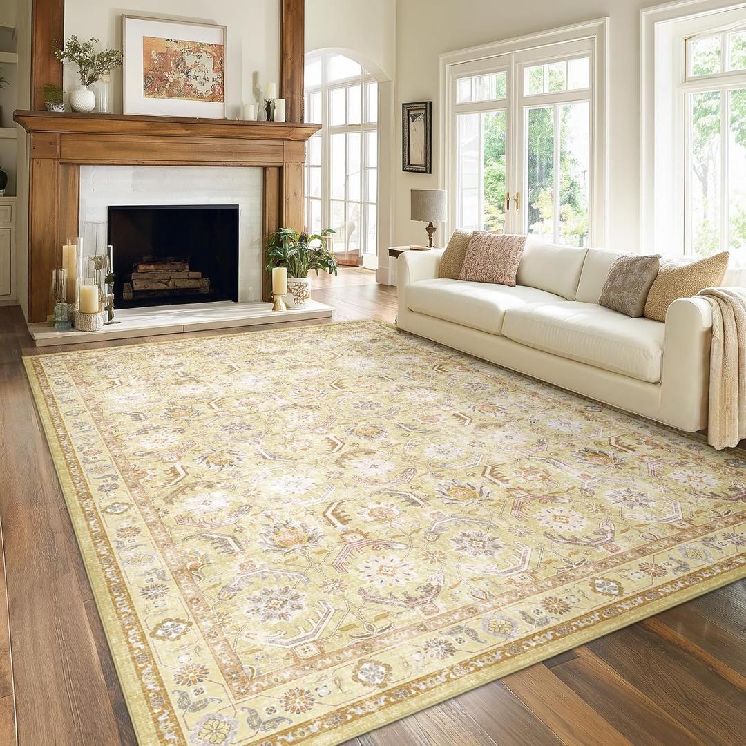 Living Room Rug 6x9, Soft Non Slip Low Pile Washable Rug, Boho Modern Area Rug for Bedroom, Dining Room, Cream