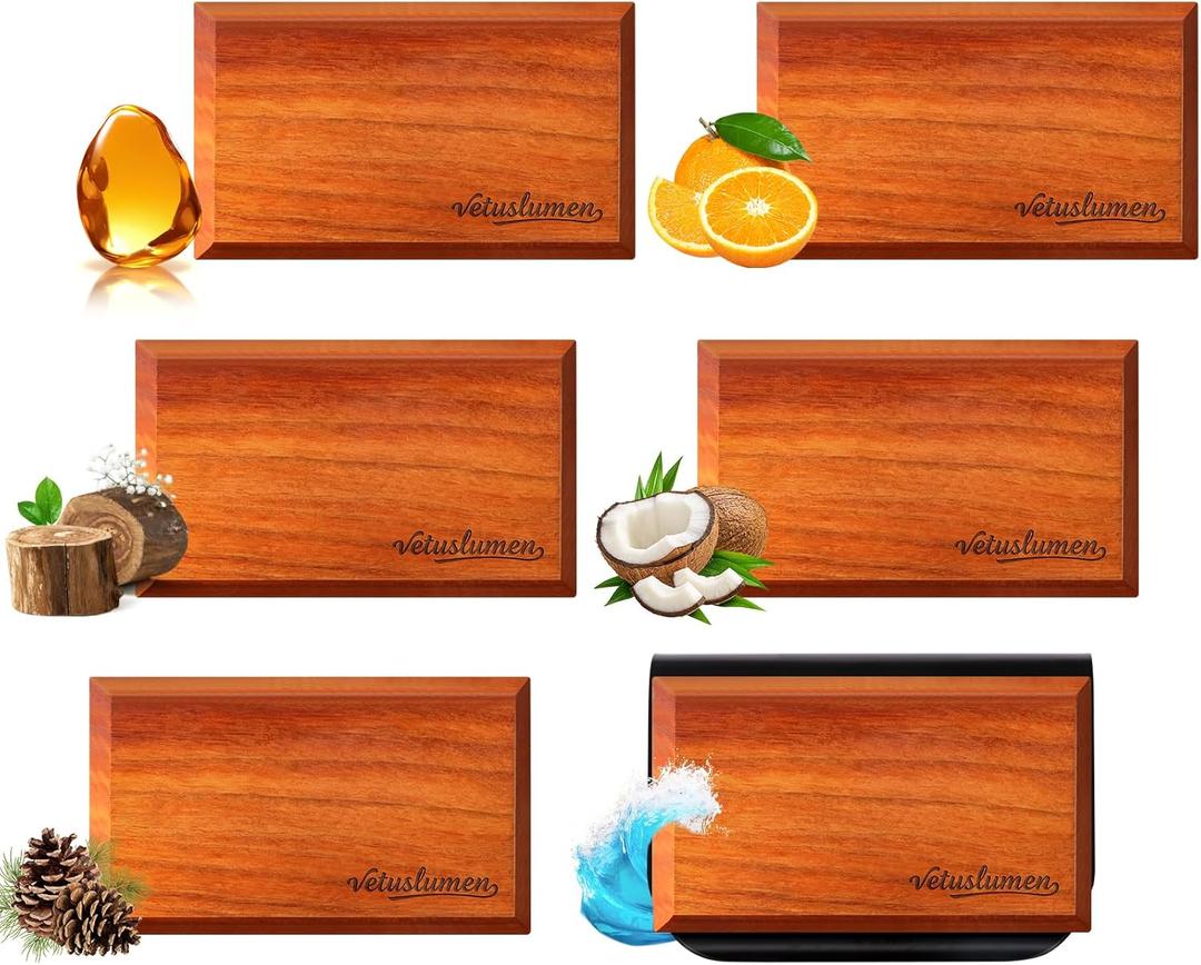 Wooden Car Air Freshener - 6 Pack Natural Essential Oil Scents Car Fresheners with a Metal Clip, Automotive Air Freshener & Odor Eliminator, Premium Auto Gift Set for Women & Men