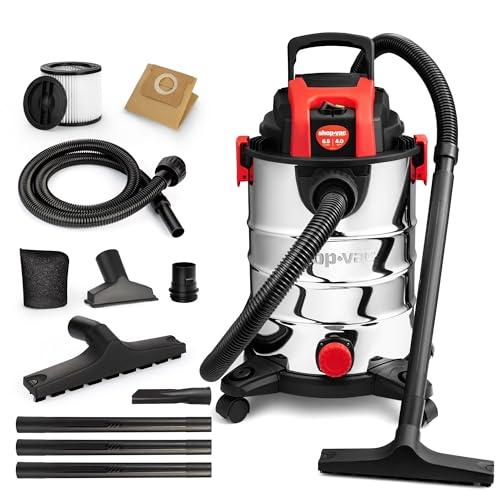 Shop-Vac 6.5 Gallon 4.0 HP Wet/Dry Vacuum with Blower Function, Stainless Steel Tank, Portable Shop Vacuum with Wheels, Includes Filters, Hose & Accessories, Ideal for Garage and Workshop