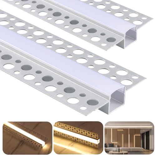 10 Pack Plaster-in LED Channel 6.6FT/2M Recessed Drywall Aluminum Strip Lighting Track with White Diffuser for Light Tape Mounting Profile