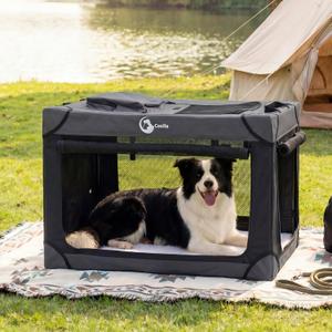 Portable Collapsible Dog Crate for Medium Dogs, 4 Mesh Doors & 2 Storage Bags, Indoor Outdoor Travel Dog Kennel, BlackGrey, 30" x 21" x 21"