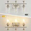 Bathroom Light Fixtures (3-Light, 19 Inch), Brushed Nickel Vanity Lights for Bathroom with Clear Wine Glass Glass Shade, Modern Vanity Wall Lights for Mirror Bedroom Living Room Kitchen Hallway Porch