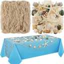 Novabright 158 Pcs Beach Party Decorations Tablecloth Ocean Themed Fish Net Table Decor with Disposable Tablecloth Seashells Starfish Conch for Under The Sea Summer Birthday Mermaid Party(Sky Blue)