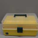 Creahaus 13 inch Art Craft Organizer Storage Box with 3 Layer, Multipurpose Plastic Tool Box with Handle for Sewing, Art Supply, Medicine, Nail, Hair Accessories (Yellow)