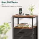 Huuger Nightstand with Charging Station, Side Table with Fabric Drawers, End Table with Open Shelf, Bedside Table with USB Ports and Outlets, Night Stand for Bedroom, Rustic Brown and Black