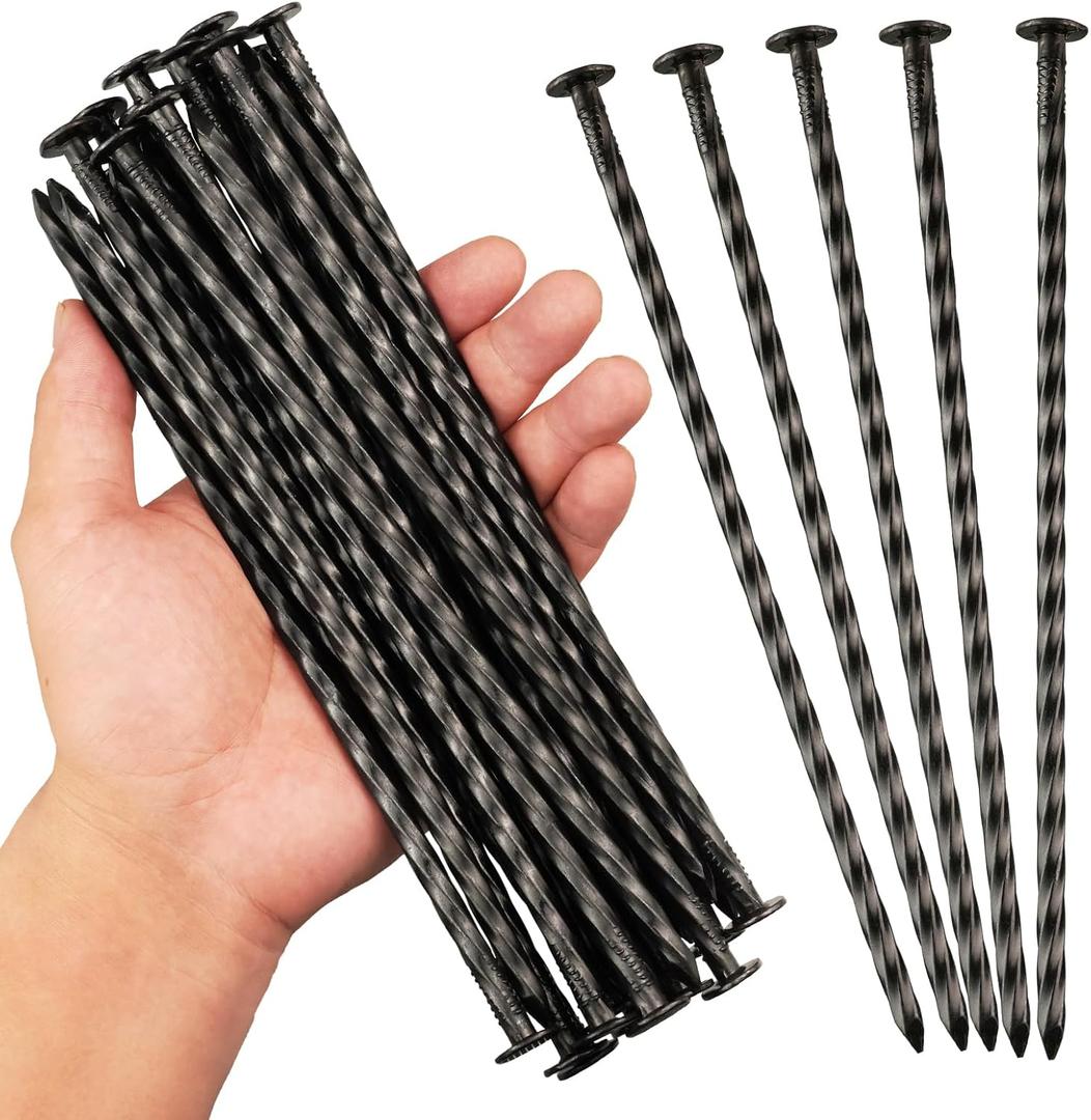 9 inch Black Spiral Metal Landscapes Stakes for Paver Edging - 20 Pcs Heavy Duty Garden Spikes for Weed Barriers, House Construction, Tent, Etc