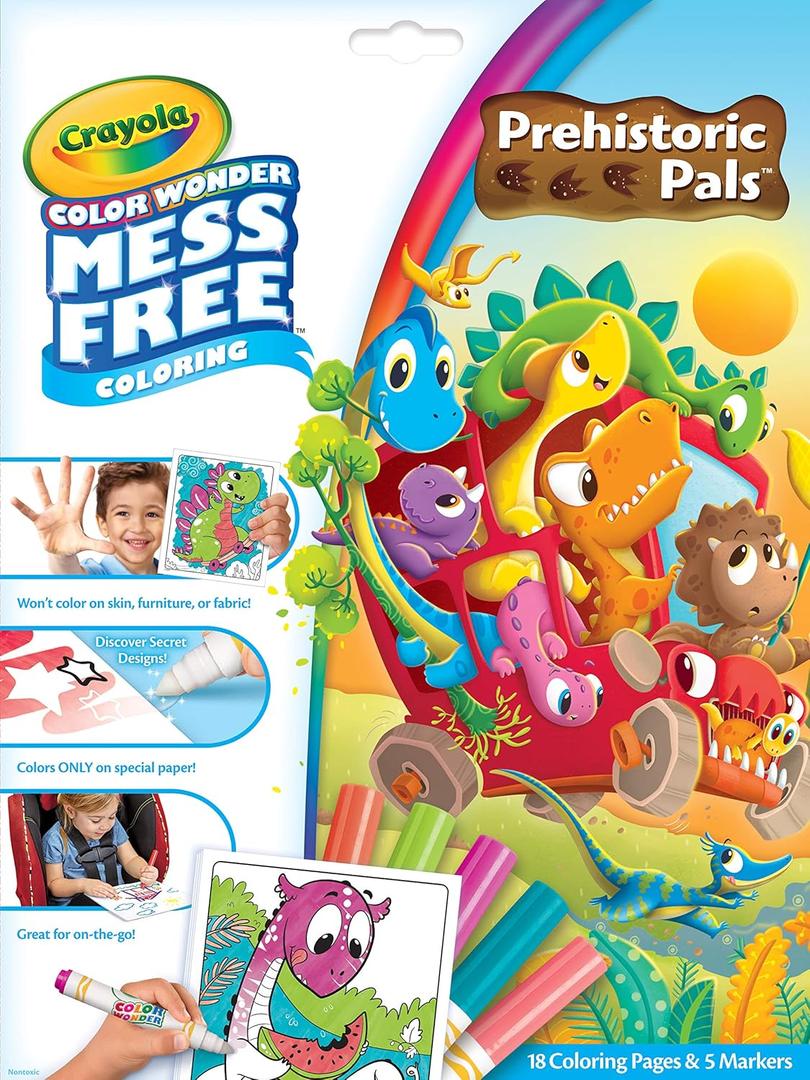 Crayola Color Wonder Prehistoric Pals, Dinosaur Coloring Pages, Mess Free Coloring for Toddlers, Dinosaur Toys, Toddler Travel Activity & Gifts