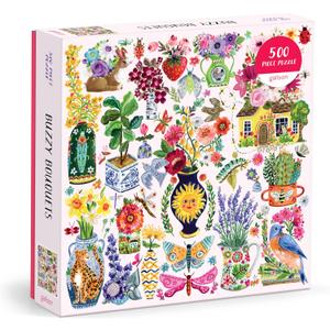 Galison Buzzy Bouquets  500 Piece Jigsaw Puzzle Featuring Beautiful Artwork of Quirky Flower Vases and Buzzy Insects