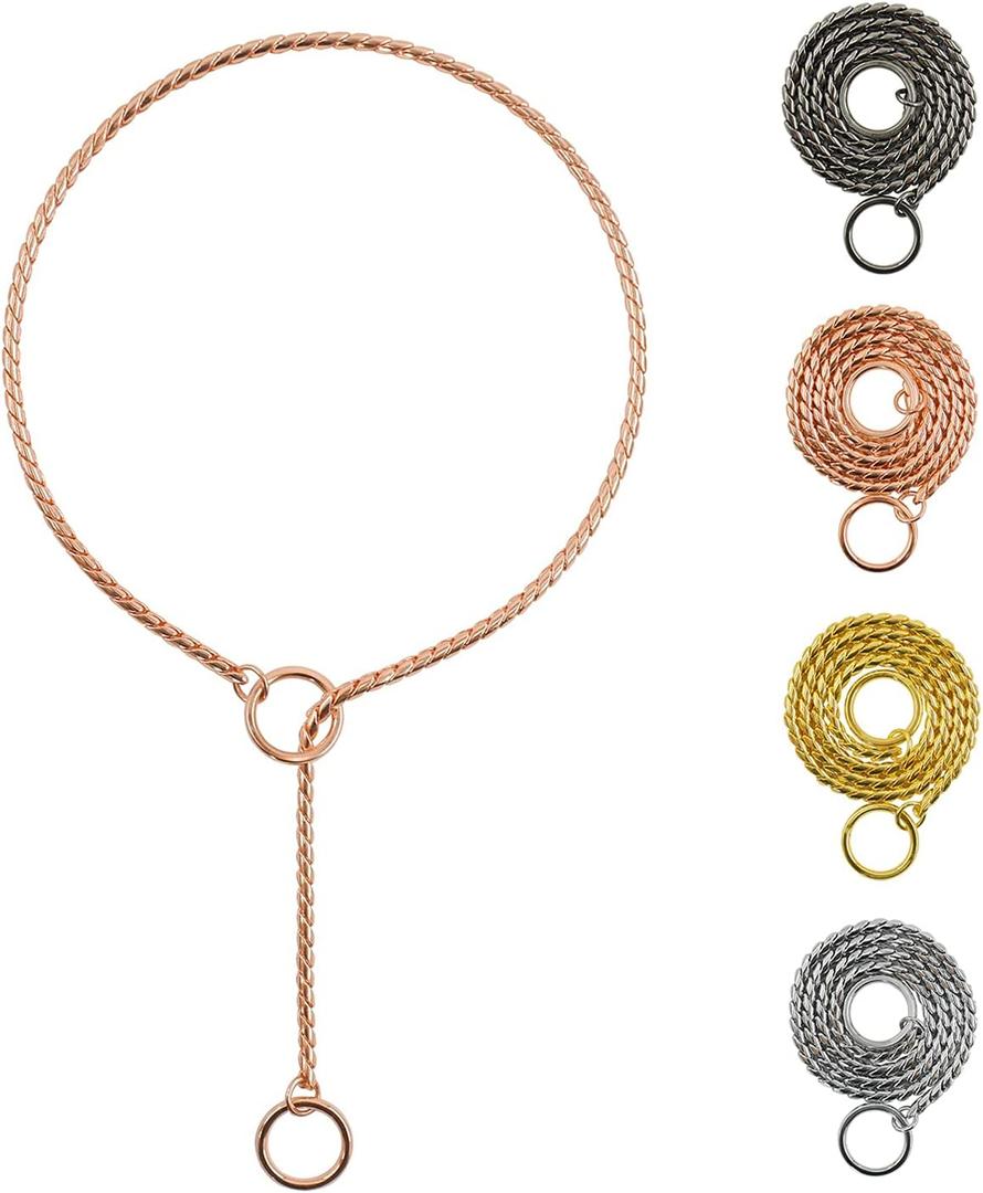 Heavy Duty Dog Choke Collar Slip Dog P Chain Snake Collar Plating Anti-Rust Dog Training Collars for Small Large Dogs Black/Gold/Silver/Rose Gold 15.5in-29.5in (15.5in, Rose Gold)