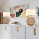 VILUXY Woven Rattan Table Lamps 2 Packs Plug-in Boho White Fabric Shade Bedside Light Farmhouse Nightstand Lamp for End Table Living Room Bedroom Entryway