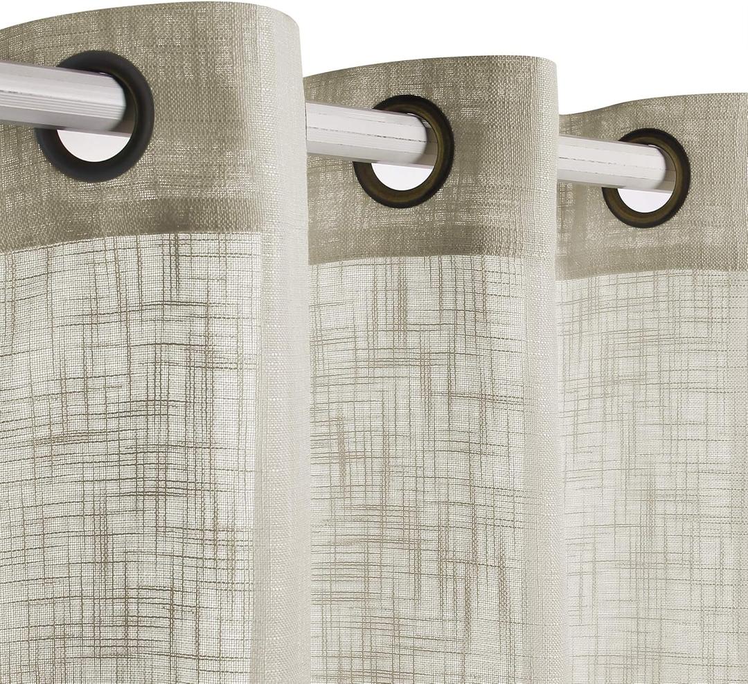 VOILYBIRD Palma Sheer Curtains for Living Room 84 Inch Length Light Filtering Draperies for Bedroom Bronze Grommet Set of 2 Panels (52''W x 84''L, Beige)