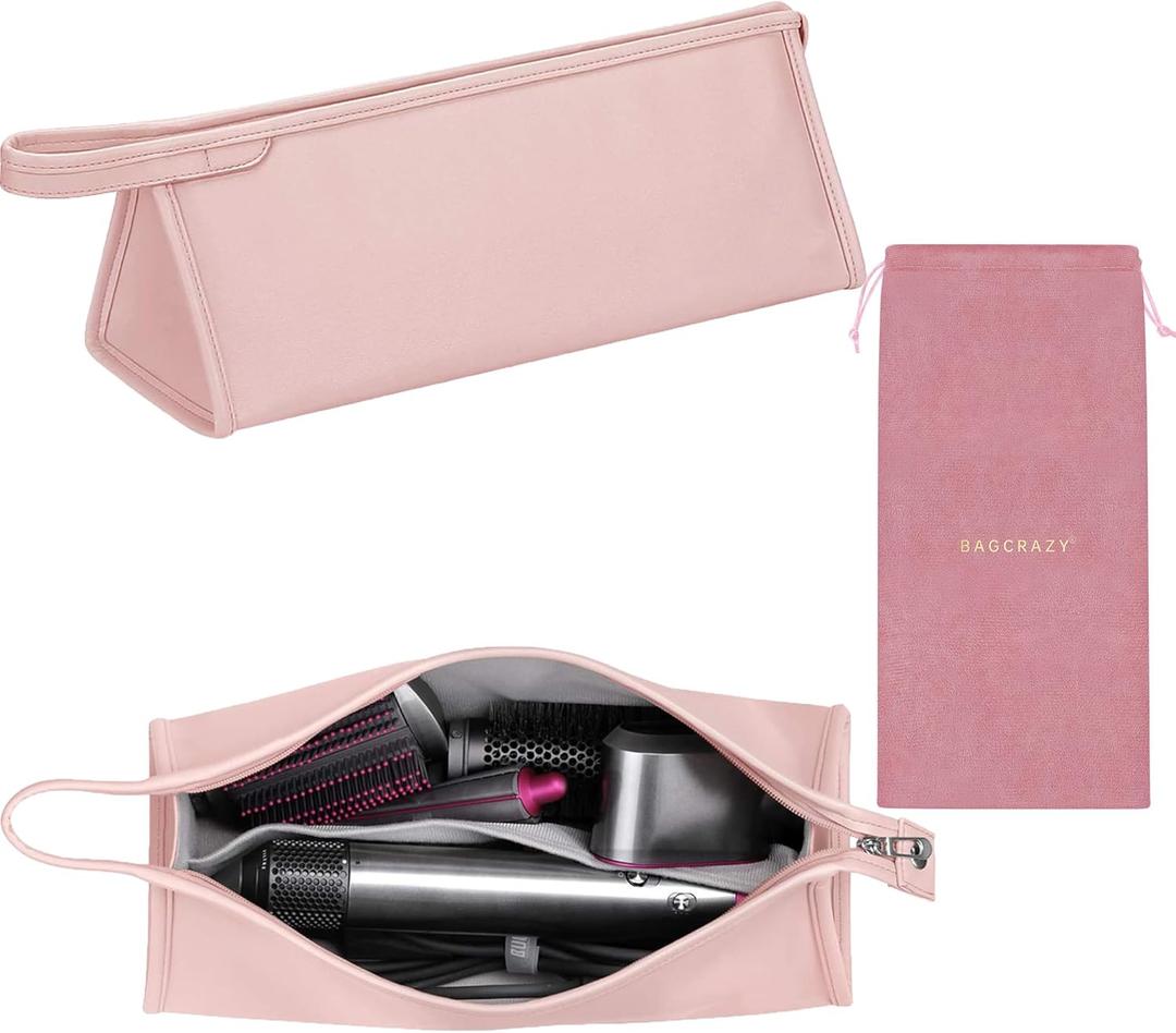 Pu Leather Travel Case Compatible with Dyson Airwrap Styler/Shark Flexstyle, Portable Carrying Case for Dyson Supersonic Hair Dryer, Shockproof Protection Organizer Bag Travel Storage Bag, Pink