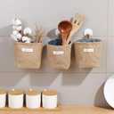 3 PCS Mini Hanging Storage Bag Cotton Linen Small Storage Basket Wall Hanging Storage Pouch Foldable Storage Box Family Organizer Decorative Bag for Key Sunglasses Snack Wallet on Door Closet Desktop