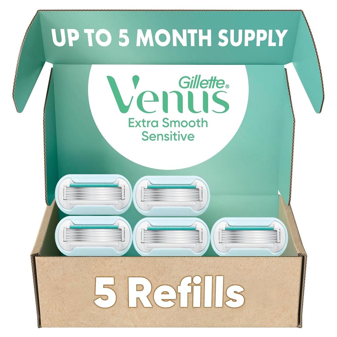 Gillette Venus Extra Smooth Women’s Razor Refills 5 Count, 5-Bladed Razor Cartridges for a Long-Lasting Shave, Razor Blades for Women
