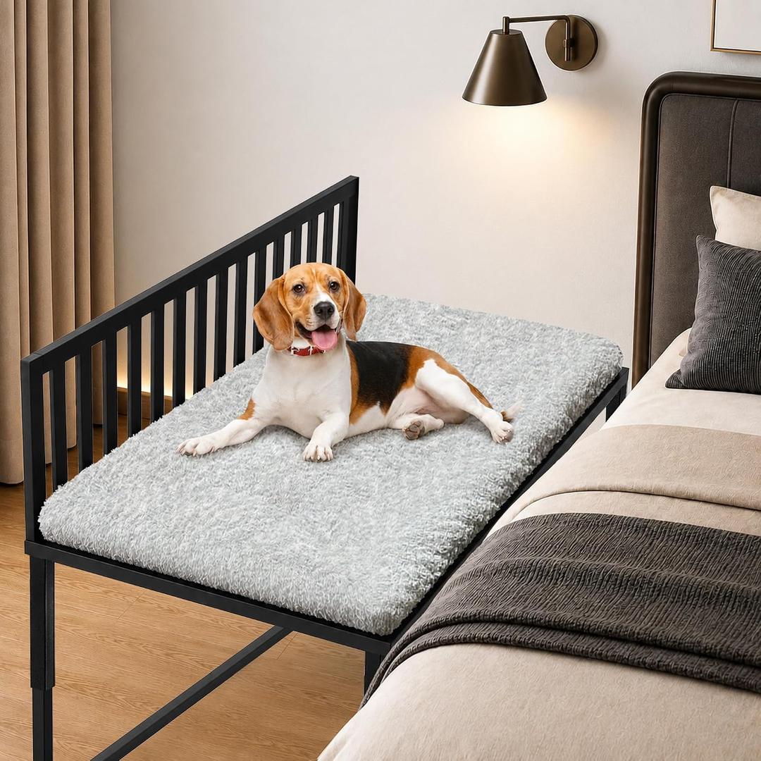 Beside Dog Bed,Adjustable Height Dog Bunk Beds,25.5‘’x18‘’Metal Dogs Bed Frame with Cushion (Large)