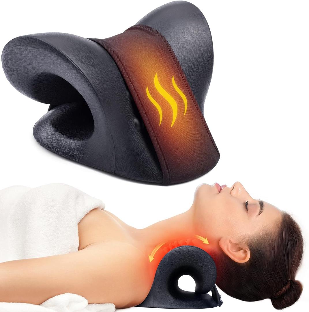 Cozyhealth Neck Stretcher for Neck Pain Relief, Heated Cervical Traction Device Pillow with Graphene Heating Pad, Neck and Shoulder Relaxer for TMJ Pain Relief and Cervical Spine Alignment (Black)