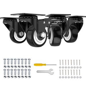 2 Inch Wheel Casters,Set of 4 Heavy Duty,Black Industrial Casters with Brake, Locking Casters for Furniture and Workbench for Cart,Top Plate Swivel Wheels and Load 800lbs (Two Hardware Kits Include) 2 Inch Wheel Casters,Set of 4 Heavy Duty,Black Industrial Casters with Brake, Locking Casters for Furniture and Workbench for Cart,Top Plate Swivel Wheels and Load 800lbs (Two Hardware Kits Include)