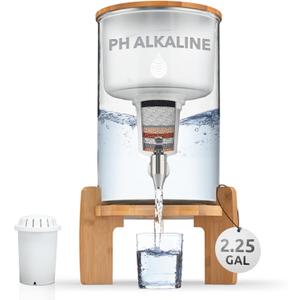 pH Recharge Glass Alkaline Water Filter Dispenser - Countertop Water Filter System - Purifier Pitcher for Home and Office - High pH Pure Drinking Water Filtration - 8.5L/2.25 Gal