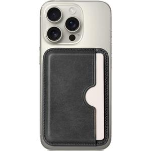 Handcrafted Italian Leather Card Wallet - [Compatible with MagSafe] - [Slim and Strong Magnetic] - [2-Card Holder] - for iPhone 16/15/14/13/12 Series - Graphite Black