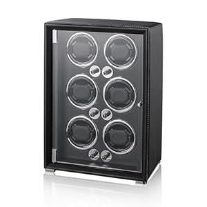 KOHUDIS Watch Winder for 2/ 4/ 6/ 9 Automatic Watches, high-end Leather Making, Super Quiet Mabuchi Motor, Two Power Modes, Built-in led Lights (Black Watch Winders for 6 Watches)