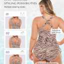 SHAPELLX One Piece Swimsuit Women Tummy Control Full Coverage Bathing Suit with Mesh Wrap Skirt Modest Swim Dress (Brown, XL)