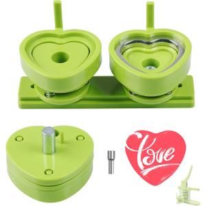 Heart-Shaped Button Mold, 57mm/2.24 inch, Green Resin, Slide Rail Button Maker Machine Compatible