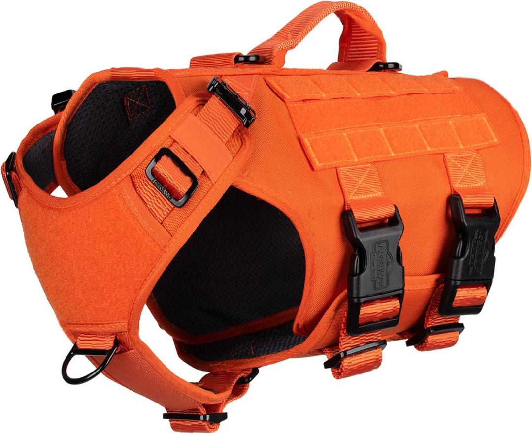 ICEFANG GN3 Tactical Dog Harness with 6X Buckle,Dog Molle Vest with Handle,3/4 Body, Hook and Loop Panel for ID Patch,No Pulling Front Clip (M (Neck 15"-22"; Chest 25"-31"), Safety Orange)