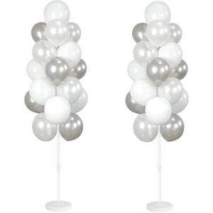 Balloon Column Kit Set of 2 With Balloons Included - with Base, and Pole,Balloon Tower Backdrop Decoration for Wedding, Baby Shower, Birthday Party, or Bachelorette Parties (Silver White)