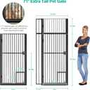 71" Extra Tall Pet Gate with Cat Door, Fits for 28.7"&37.5" Extra Wide Pressure Mounted Pet Barrier Auto-Close Safety Cat Gate with Walk Through Door Latch,Black, No Drill
