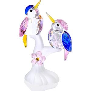 Crystal Bird Figurines Kingfishers Glass Birds on A Branch, Paperweight Collectible Figurines Glass Animals Kingfishers Valentines for Women Home Decor (Pink)