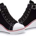 Women's Canvas High-Heeled Shoes Fashion Sneakers Casual Shoes for Walking Platform Wedges Pump Shoes (Black)